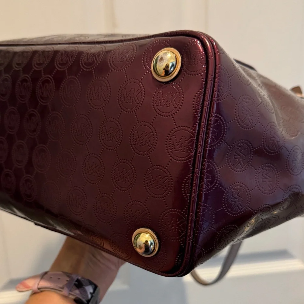 Michael Kors Burgundy Patent‎ Leather Monogram Tote Bag